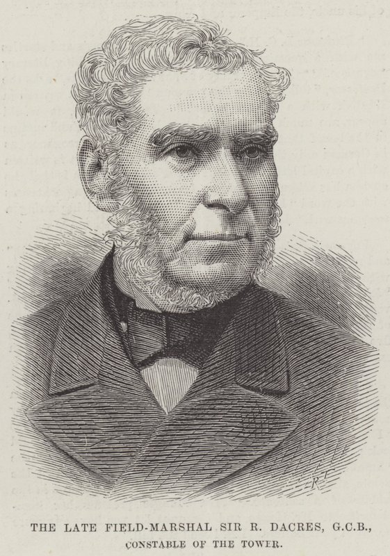 Avdøde feltmarskalk Sir R Dacres, GCB, tårnkonstabel (gravering) av English School