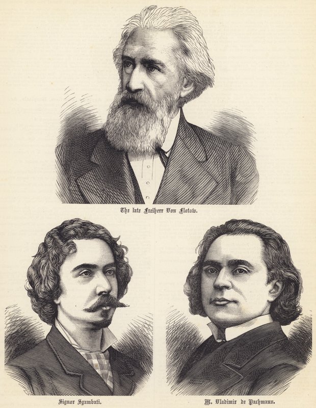 Avdøde Freiherr Von Flotow, Signor Sgambati, M Vladimir de Pachmann (gravering) av English School