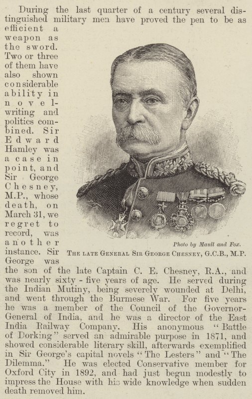 Avdøde general Sir George Chesney, GCB, MP (gravering) av English School