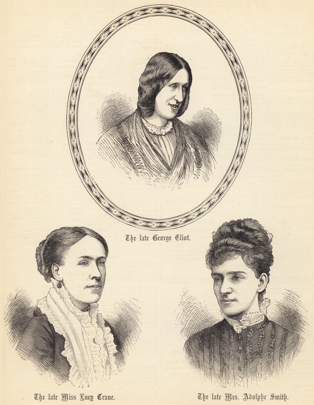 Avdøde George Eliot, avdøde frøken Lucy Crane, avdøde fru Adolphe Smith (gravering) av English School