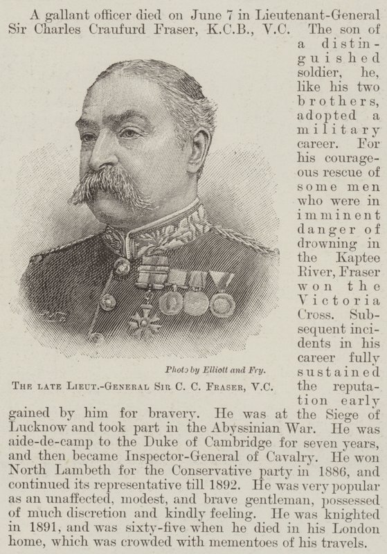 Avdøde generalløytnant Sir CC Fraser, VC (gravering) av English School