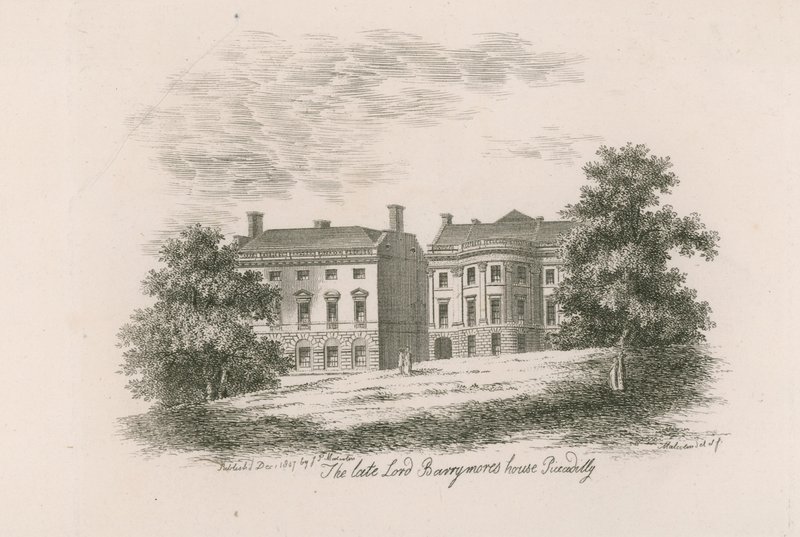 Det avdøde Lord Barrymores-huset, Piccadilly, London av English School