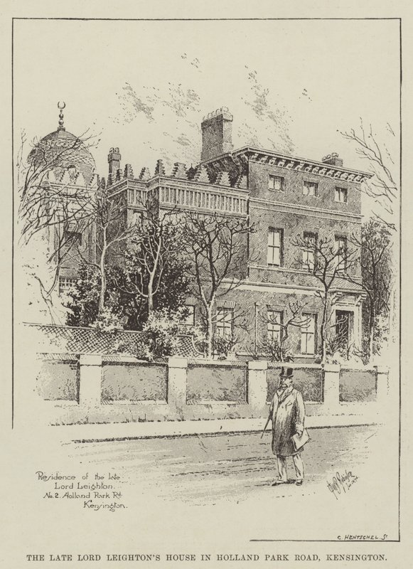 Avdøde Lord Leightons hus i Holland Park Road, Kensington (gravering) av English School