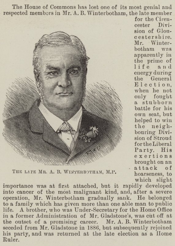 Avdøde Mr AB Winterbotham, MP (gravering) av English School