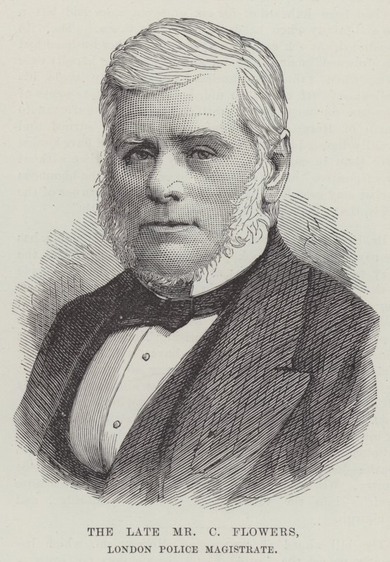 Avdøde Mr C Flowers, London Police Magistrate (gravering) av English School