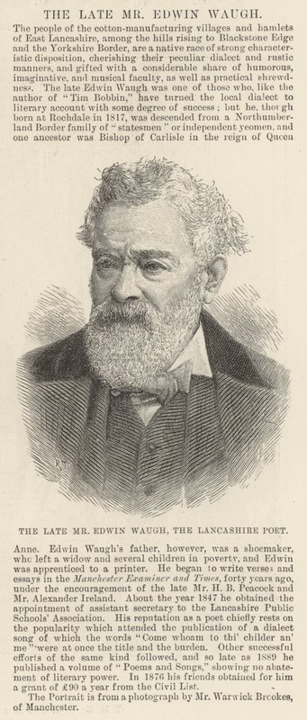 Avdøde Mr Edwin Waugh, Lancashire-poeten (gravering) av English School