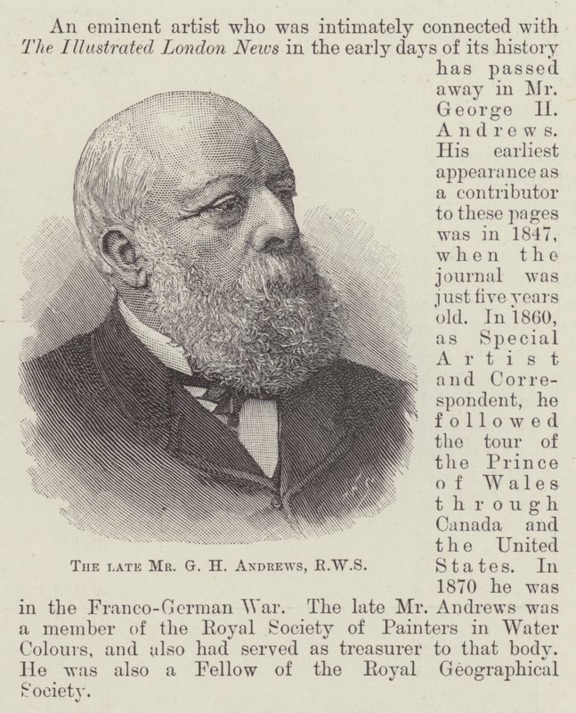Avdøde Mr G H Andrews, RWS (gravering) av English School