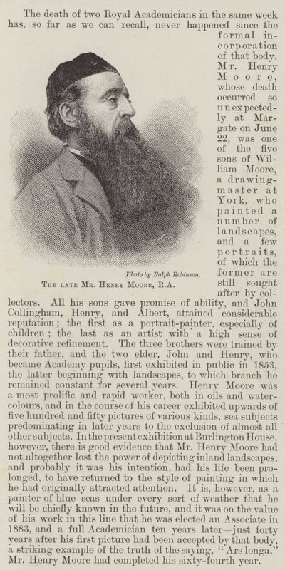 Avdøde Mr Henry Moore, RA (gravering) av English School