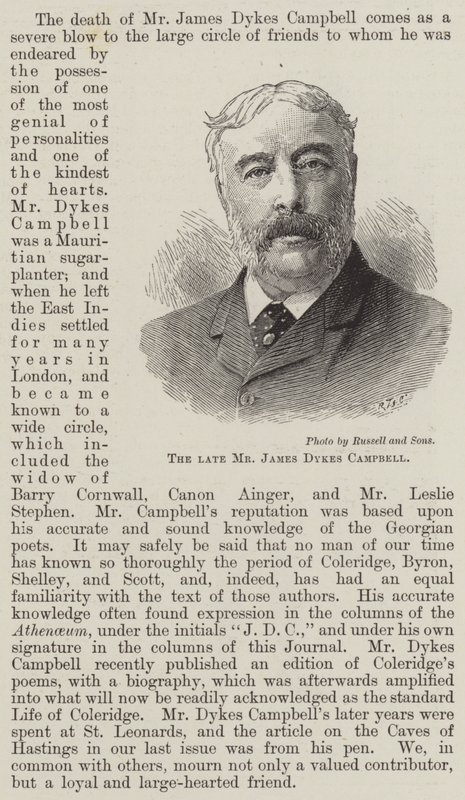 Avdøde Mr James Dykes Campbell (gravering) av English School