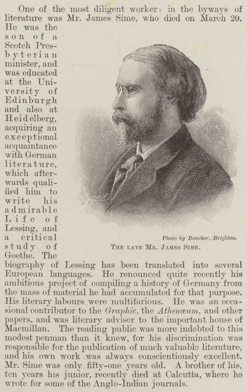Avdøde herr James Sime (gravering) av English School