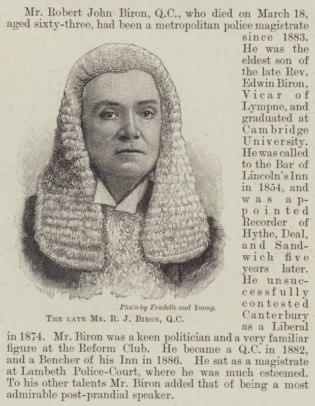 Avdøde Mr R J Biron, QC (gravering) av English School