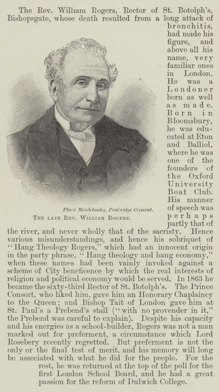 Avdøde pastor William Rogers (gravering) av English School