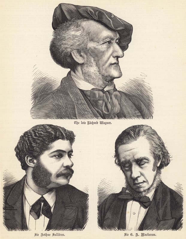 Avdøde Richard Wagner, Sir Arthur Sullivan, Sir GA Macfarren (gravering) av English School