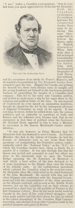 Avdøde Sir Alexander Galt (gravering) av English School