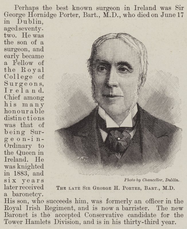 Avdøde Sir George H Porter, Baronet, MD (gravering) av English School
