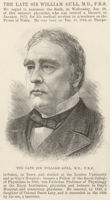 Avdøde Sir William Gull, MD, FRS (gravering) av English School