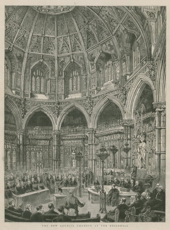 De nye rådskamrene i Guildhall, London av English School
