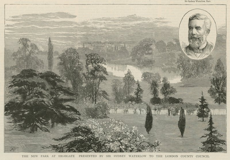 Den nye parken ved Highgate presentert av Sir Sydney Waterlow av English School
