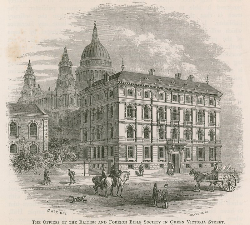 Kontorene til British and Foreign Bible Society i Queen Victoria Street, London av English School
