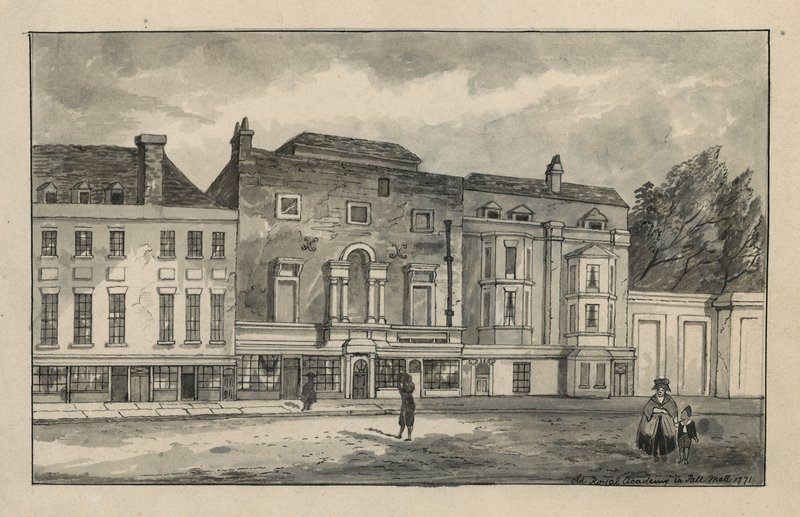 Det gamle Royal Academy i Pall Mall (wc på papir) av English School