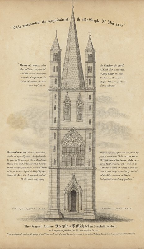 Det originale gamle tårnet til St Michael i Cornhill av English School
