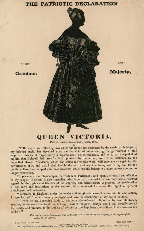 Den patriotiske erklæringen fra hennes aller nådigste Majestet Dronning Victoria, avgitt i råd 20. juni 1837 av English School