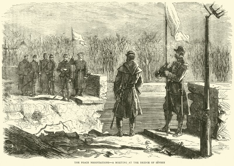 Fredsforhandlingene, et møte ved Bridge of Sevres, oktober 1870 av English School