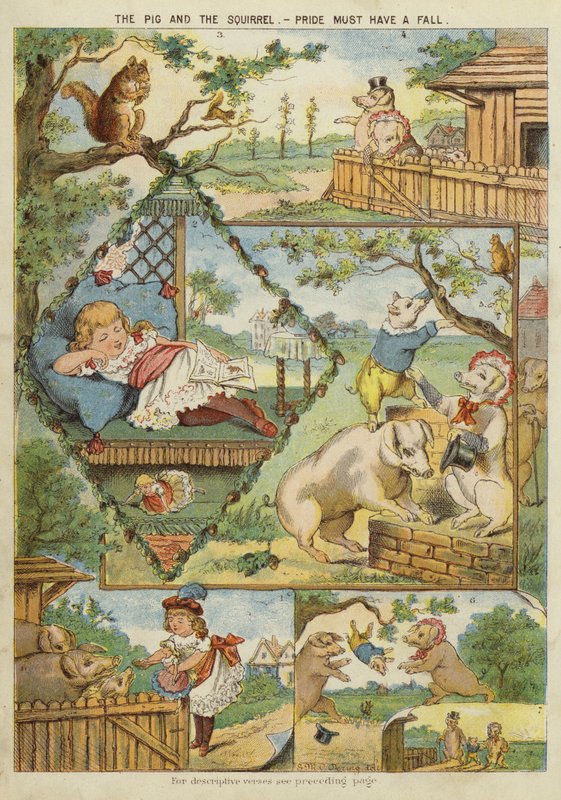 Grisen og ekornet - stolthet må ha et fall (chromolitho) av English School