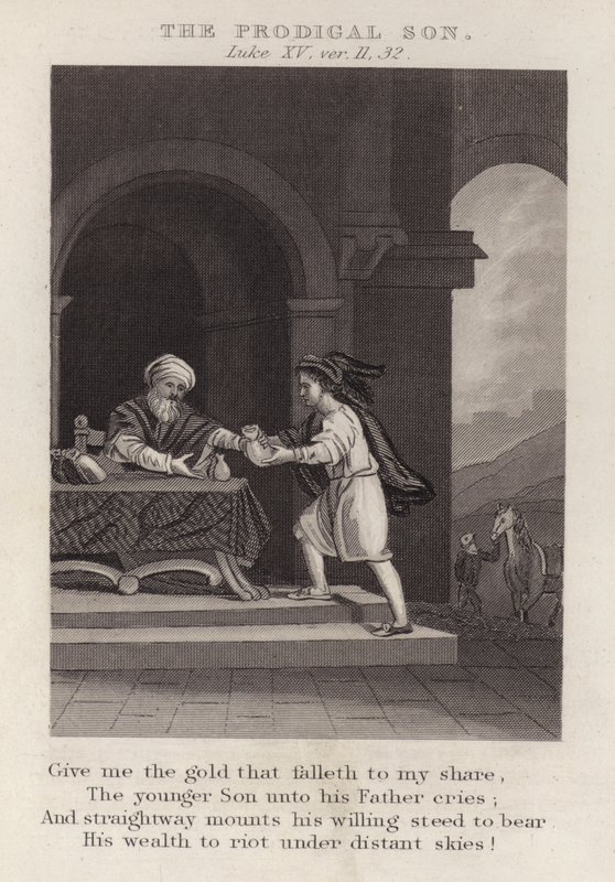 Den fortapte sønn, Luke XV, ver 11, 32 (gravering) av English School