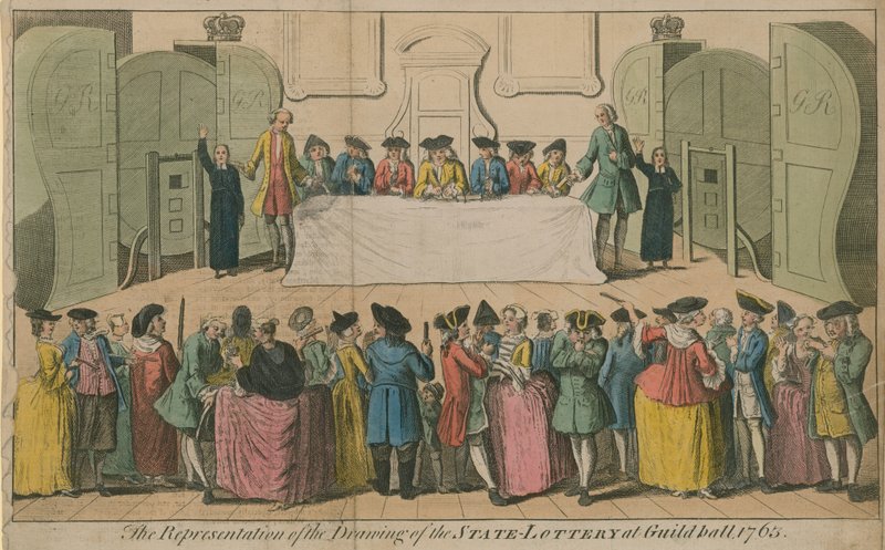 Representasjonen av tegningen av statslotteriet i Guildhall, 1763 av English School