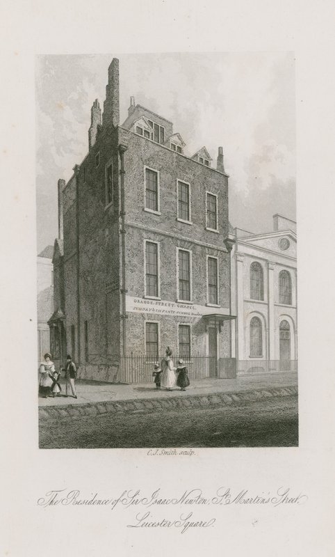 Residensen til Sir Isaac Newton, St Martins Street, Leicester Square London av English School