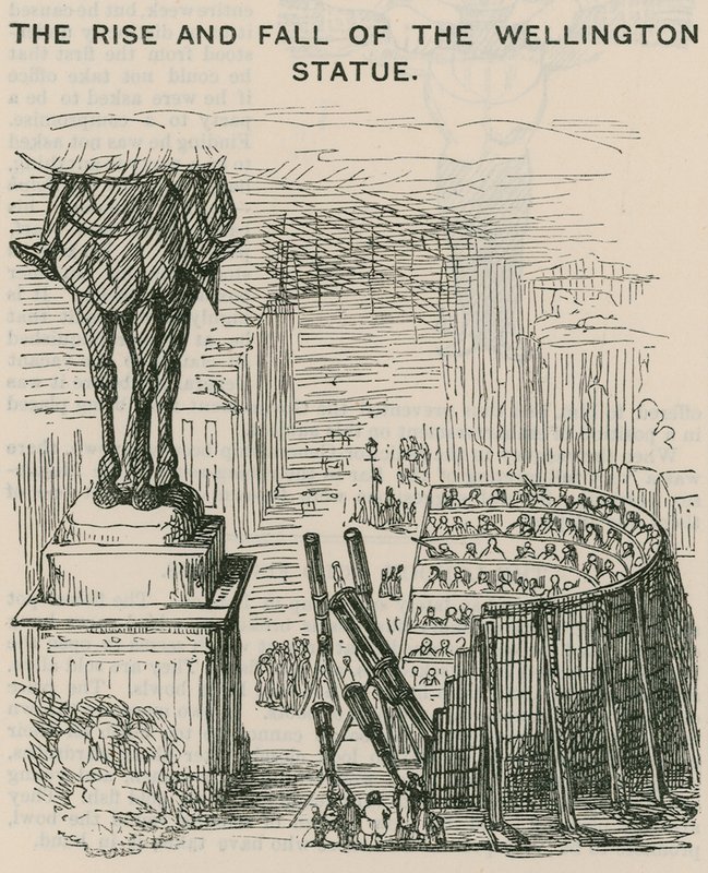 Stigningen og fallet til Wellington-statuen; tegnefilm av English School