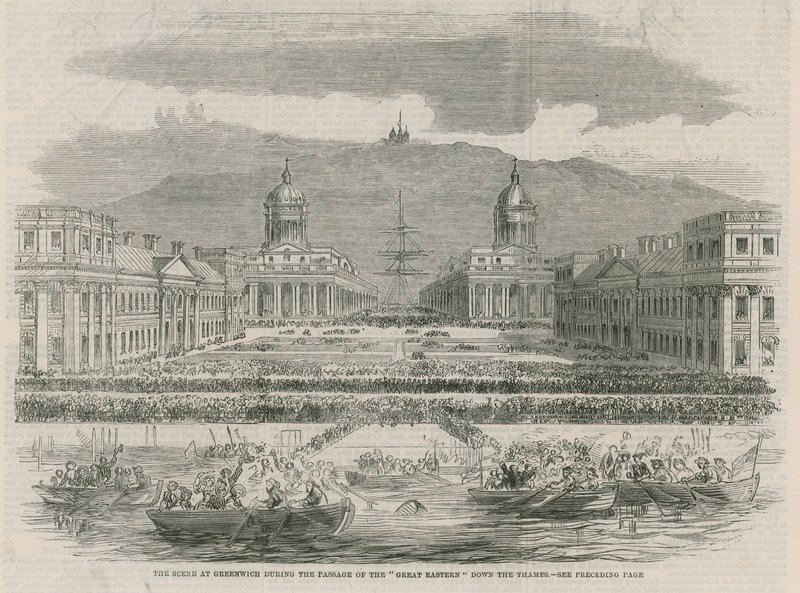 Scenen i Greenwich under passasjen av Great Eastern av English School
