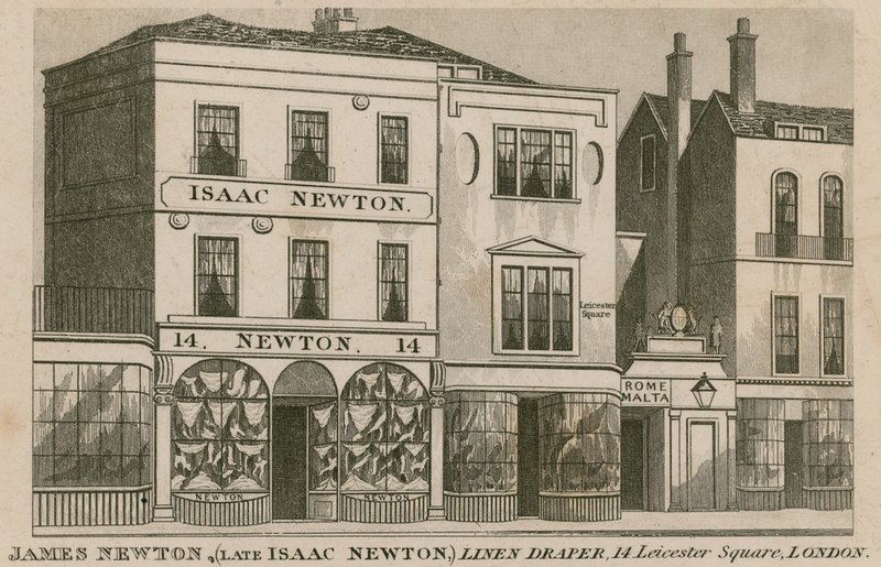 Butikkfronten til Isaac Newton, lindraper på 14 Leicester Square, London av English School