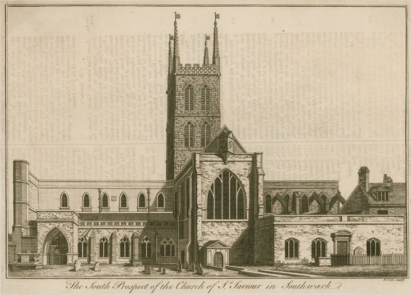 Sørprospektet til St Saviours, Southwark, London av English School