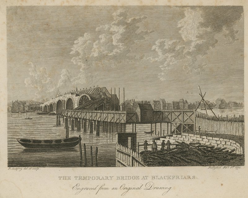 Den midlertidige broen ved Blackfriars av English School