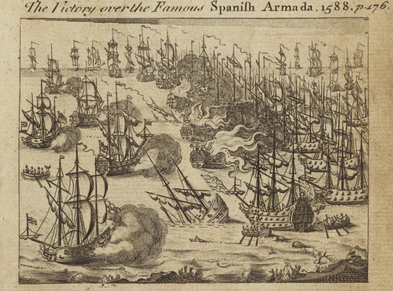Seieren over den berømte spanske armadaen, 1588 av English School