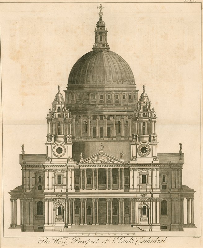 Vestprospektet til Cathedral of St Pauls, London av English School