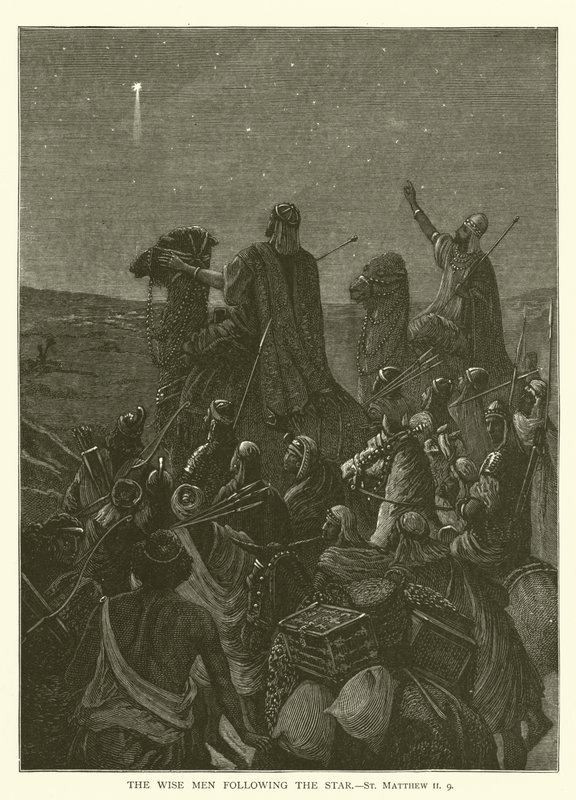 De vise menn som følger stjernen, St. Matteus II, 9 (gravering) av English School