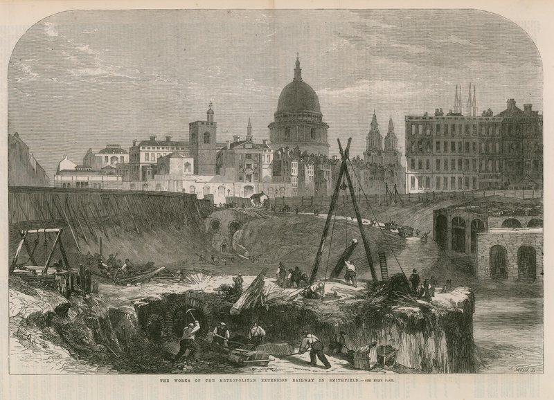 Verkene til Metropolitan Extension Railway i Smithfield av English School