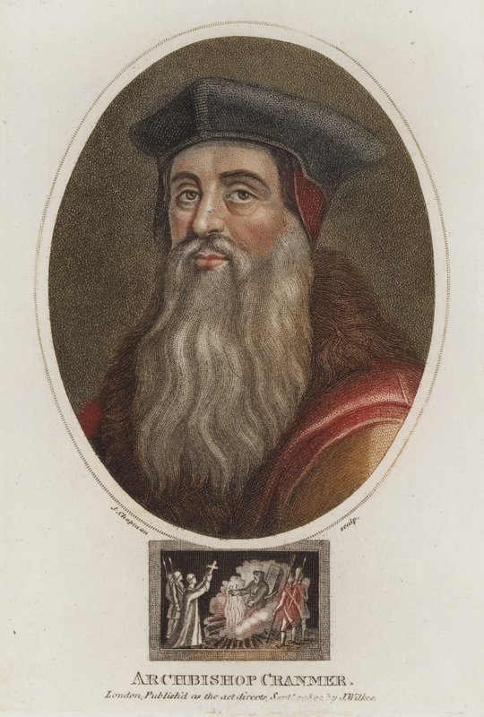 Thomas Cranmer, Archbishop of Canterbury (coloured engraving) av English School