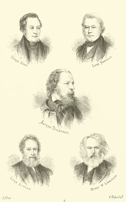 Thomas Hood, Lord Macaulay, Alfred Tennyson, Lord Lytton, Henry W Longfellow av English School
