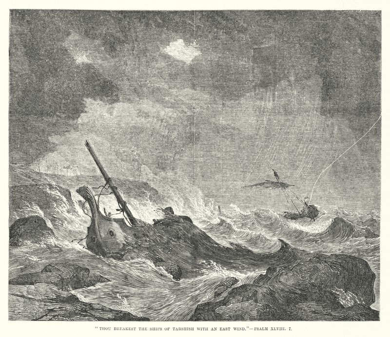 Du knuser Tarsis-skipene med østenvind, Salme XLVIII, 7 (gravering) av English School