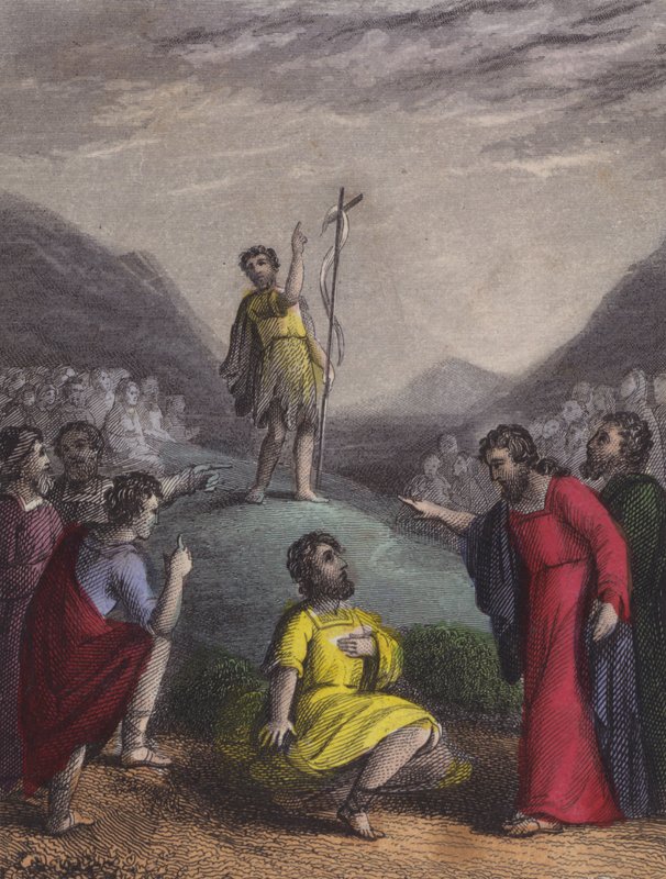 Gjennom Judas fruktbare villmark kom baptisten ... (farget gravering) av English School