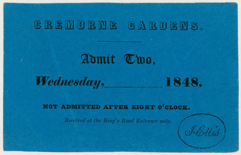 Billett til Cremorne Gardens, London, 1848 av English School