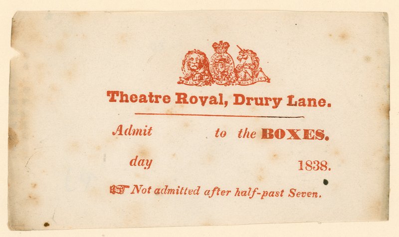 Billett til Drury Lane Theatre, London av English School