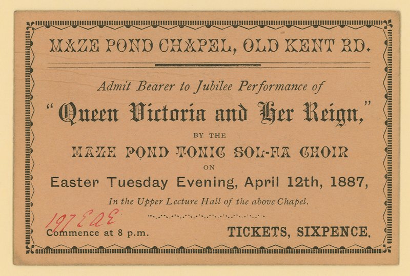 Billett til en forestilling av Queen Victoria and Her Reign av English School
