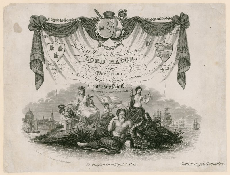 Billett for inngang til Lord Mayors Entertainment 10. november 1828 av English School