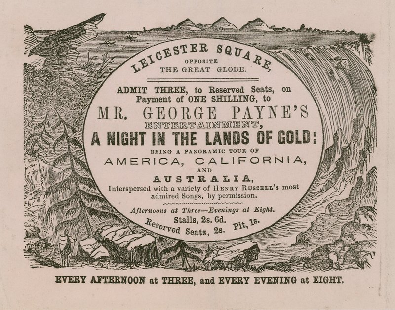 Billett for inngang til Mr George Paynes underholdning A Night in the Lands of Gold av English School
