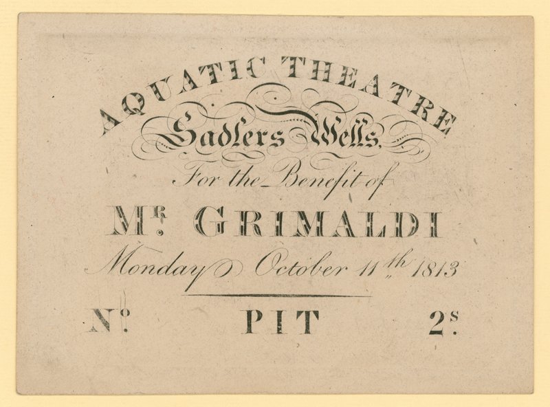 Billett til Aquatic Theatre, til fordel for Mr Grimaldi, 11. oktober 1813 av English School